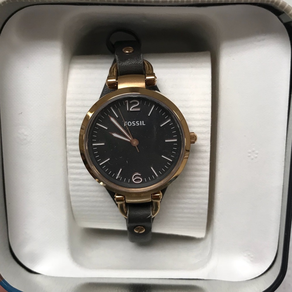 Georgia Smoke Leather Fossil Watch